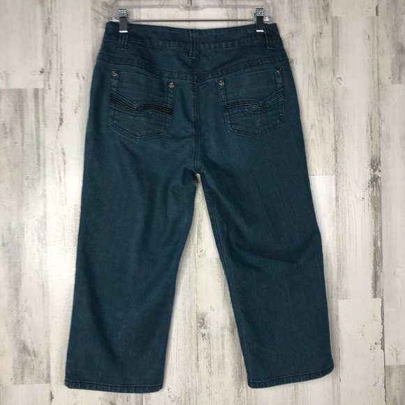 Baccini dyed denim teal capri jeans size 6P - Picture 2 of 5